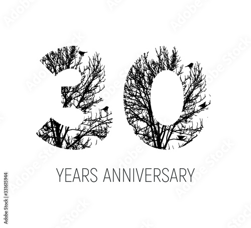 30 years old Logo Letter Made From Black Tree Branches. Tree Letter Design with Minimalist Creative Style. Vector