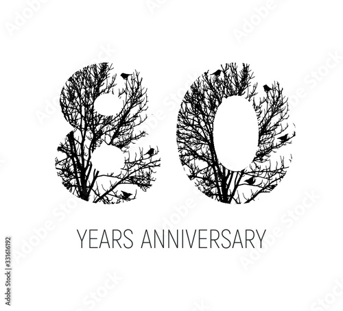 80 years old Logo Letter Made From Black Tree Branches. Tree Letter Design with Minimalist Creative Style. Vector