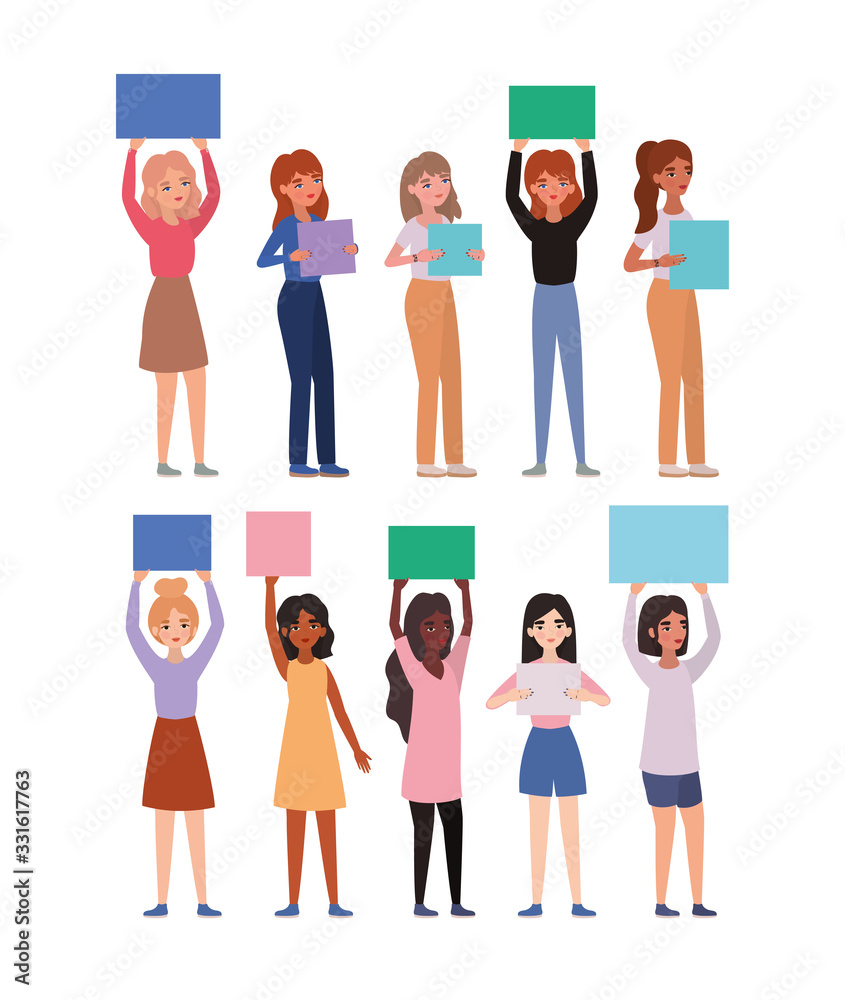 Fototapeta premium Women with banners vector design