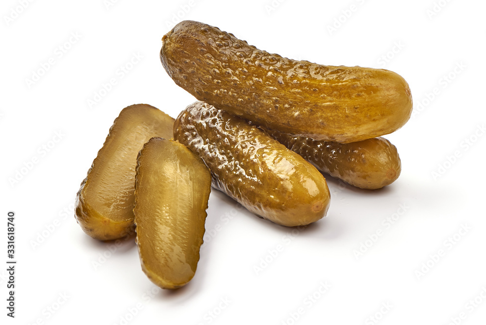Pickles, marinated cucumbers, isolated on white background Pickles, marinated cucumbers, isolated on white background
