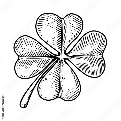 Illustration of leaf of clover in engraving style. Design element for poster, card, banner, flyer. photo