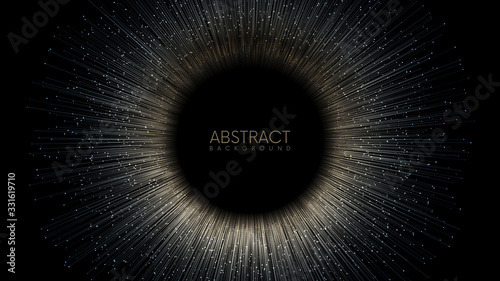 Rays or lines with glowing particles fly out of black hole. Easy to change colors