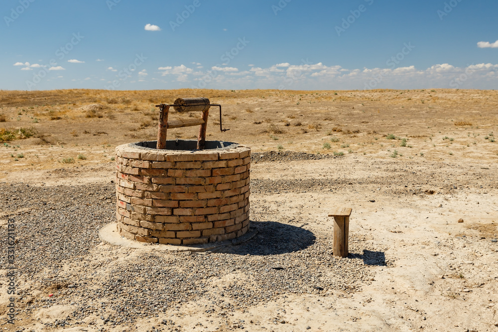 water well in the steppes of Kazakhstan, Turkestan, archeological town