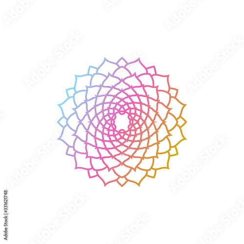 Round gradient mandala on white isolated background. Mandala vector logo illustration. Mandala with floral patterns. Yoga template