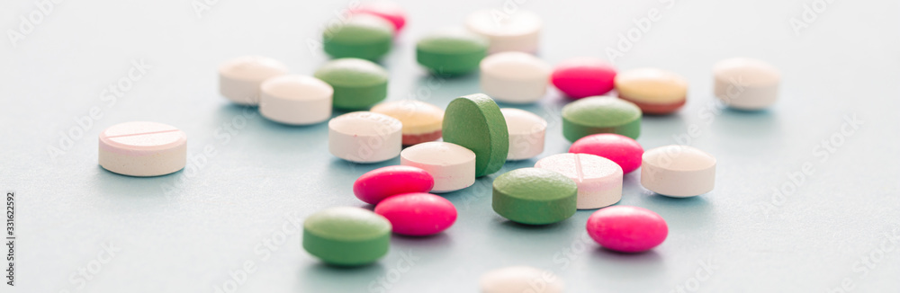 Medicine pills on pastel blue background. Health pharmacy concept Medicine pills on pastel blue background. Health pharmacy concept