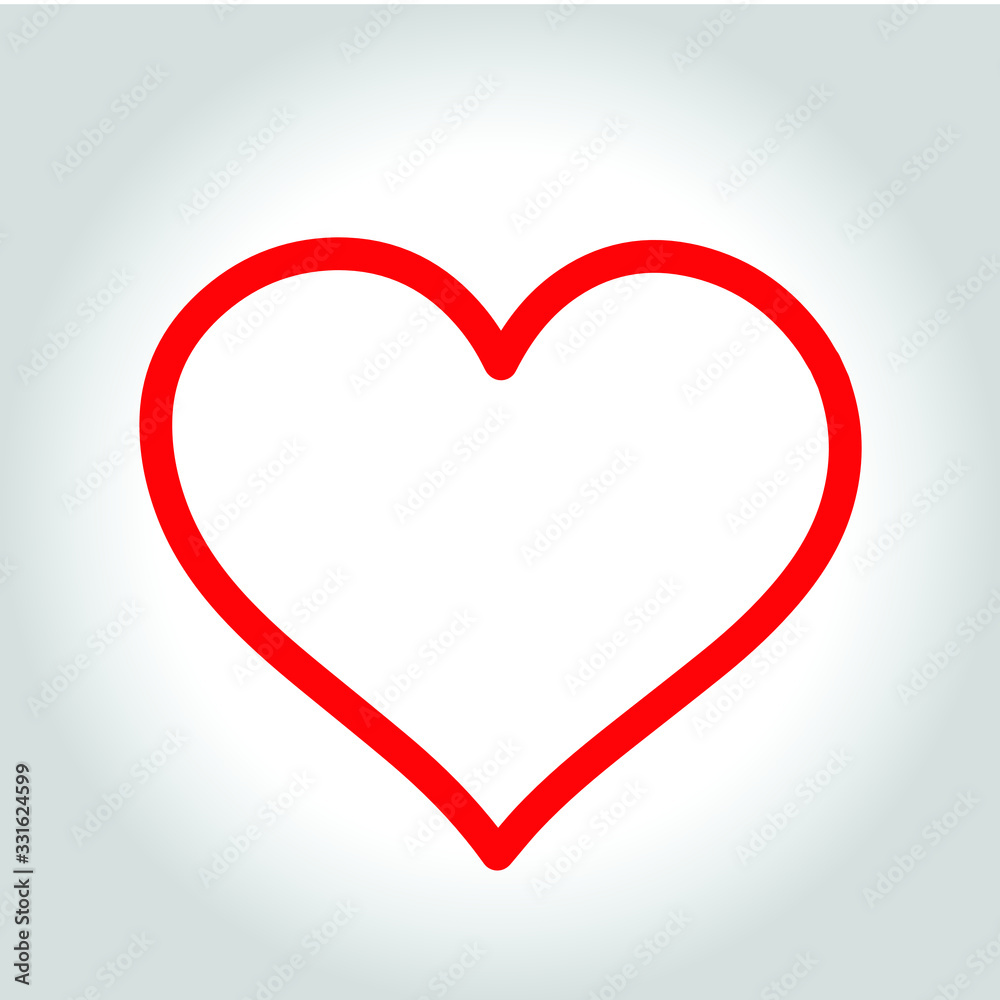 Heart symbol, heart is red line, on a gray background