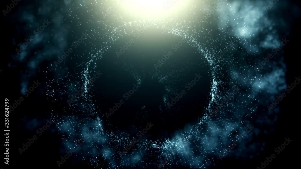 Travelling through warp tunnel or space galaxy with blue shiny stars