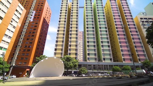 Public Square with Monument and Colorful Buildings Downtown Londrina Brazil photo