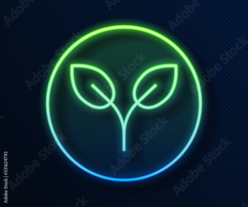 Glowing neon line Bio fuel icon isolated on blue background. Eco bio. Green environment and recycle. Vector Illustration