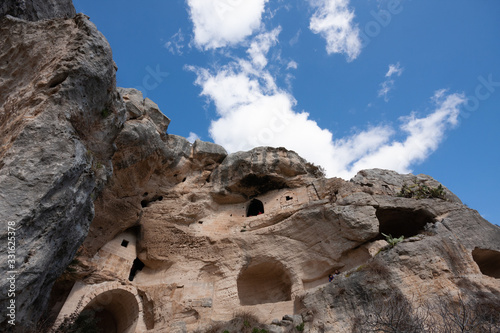 rock church in a gravine in the Matera Murgia Park.