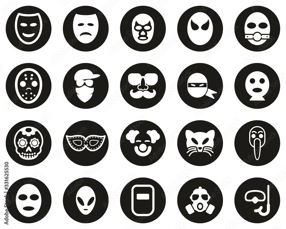 Mask Or Disguise Icons White On Black Flat Design Circle Set Big Mask Or Disguise Icons White On Black Flat Design Circle Set Big