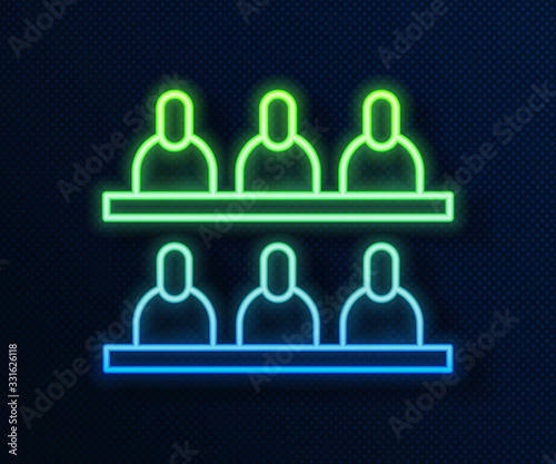 Glowing neon line Jurors icon isolated on blue background. Vector Illustration