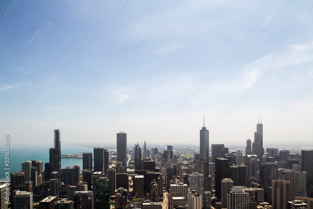 Aerial view of Chicago skyline at daytime, Illinois, USA