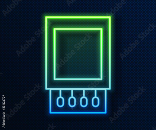 Glowing neon line Open matchbox and matches icon isolated on blue background. Vector Illustration