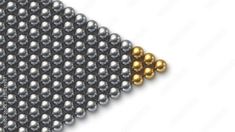 Leadership concept. Gold leader balls with crowd of silver balls Leadership concept. Gold leader balls with crowd of silver balls