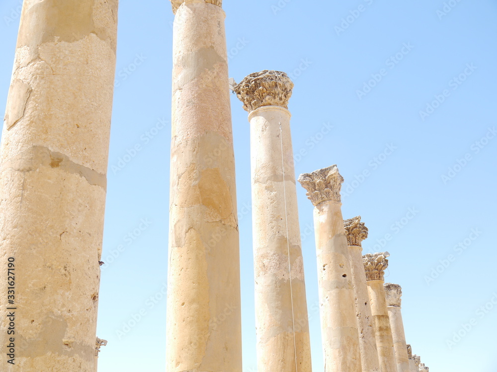 detail of impressive roman colonnade, ruined city of Jerash (Gerasa), kingdom Jordan, Middle East detail of impressive roman colonnade, ruined city of Jerash (Gerasa), kingdom Jordan, Middle East