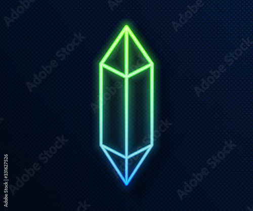 Glowing neon line Magic stone icon isolated on blue background. Fantasy crystal. Jewelry gem for game. Vector Illustration