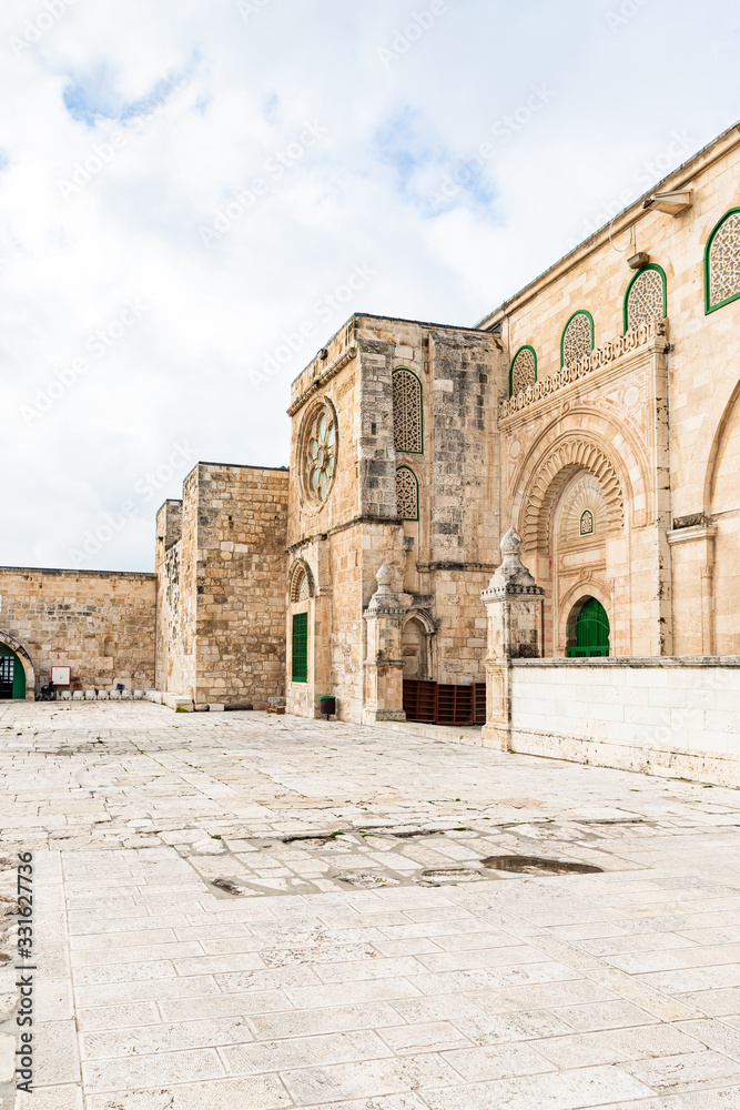 The Al Aqsa Mosque side wall on the Temple Mount in the Old Town of Jerusalem in Israel