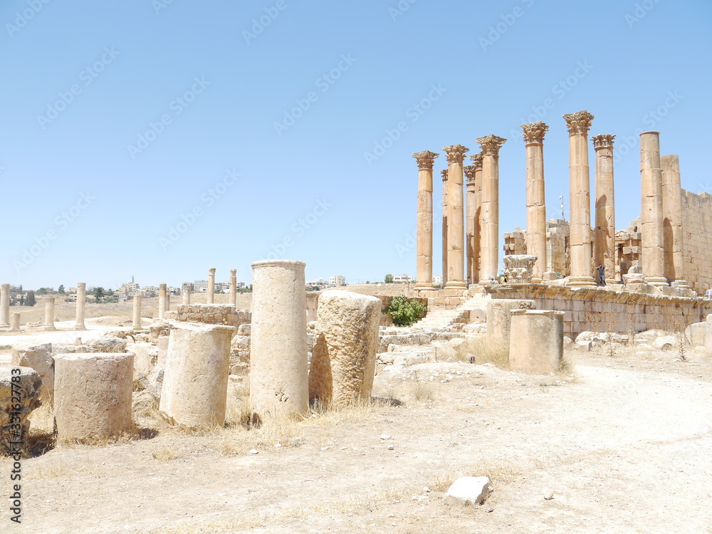 ruins of the ancient artemis temple on a sunny day, Jerash (Gerasa), kingdom Jordan, Middle East