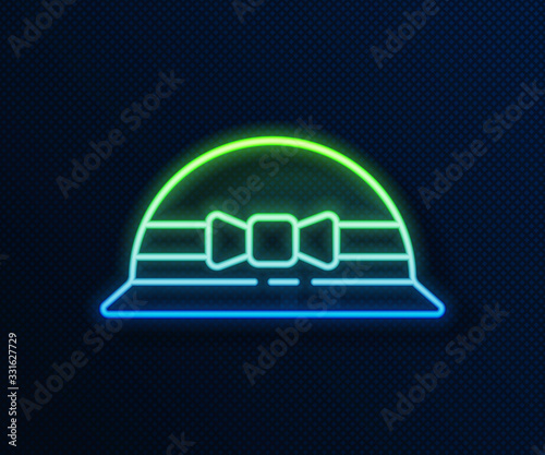 Glowing neon line Elegant women hat icon isolated on blue background. 8 March. International Happy Women Day. Vector Illustration