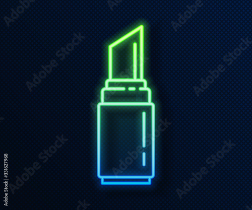 Glowing neon line Lipstick icon isolated on blue background. 8 March. International Happy Women Day. Vector Illustration