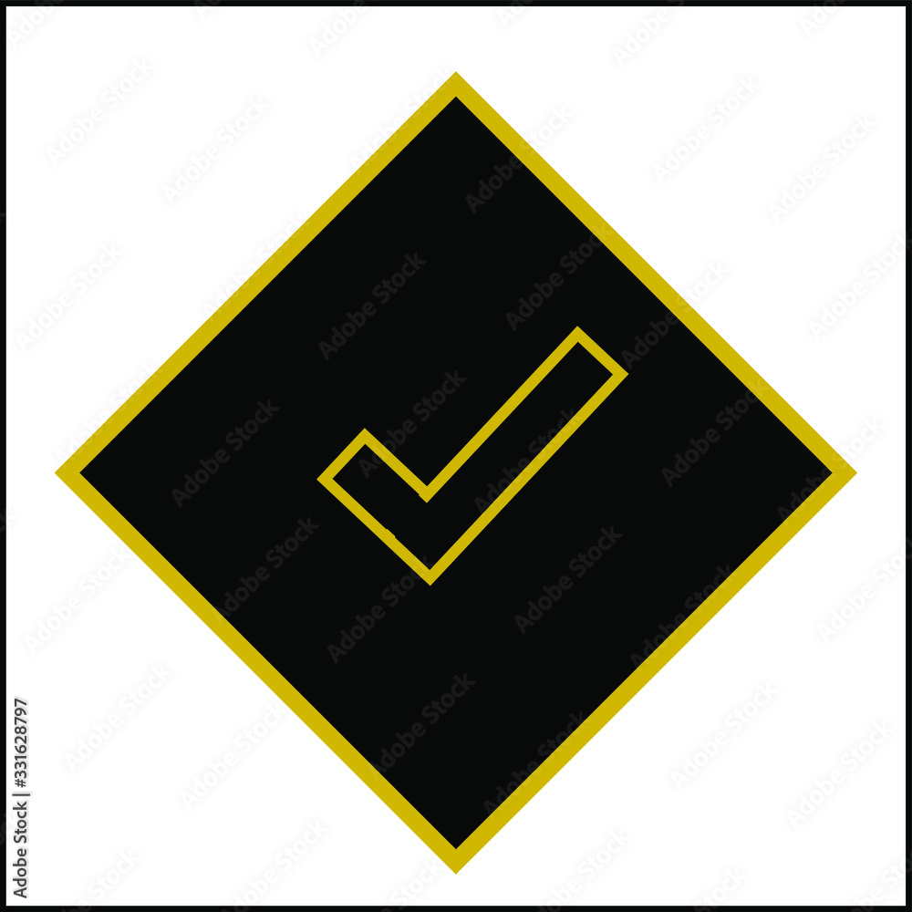 Black diamond with gold metallic check mark vector illustration button with white background for concept of things correct Black diamond with gold metallic check mark vector illustration button with white background for concept of things correct