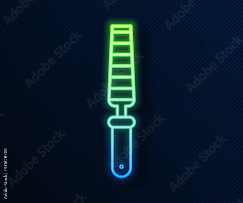 Glowing neon line Chisel tool for wood icon isolated on blue background. Vector Illustration