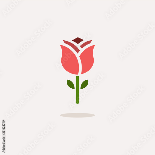 Rose. Color icon with shadow. Flower vector illustration