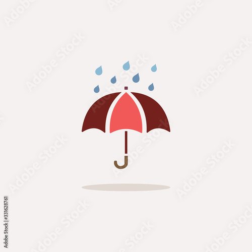 Umbrella and rain. Color icon with shadow. Weather vector illustration