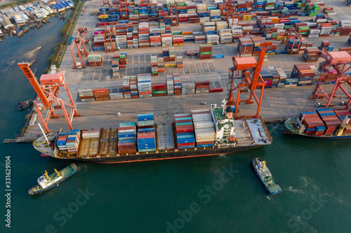 Sihanoukville, Cambodia - March 15, 2020: Ariel view of container terminal of Sihanoukville Autonomous Port.