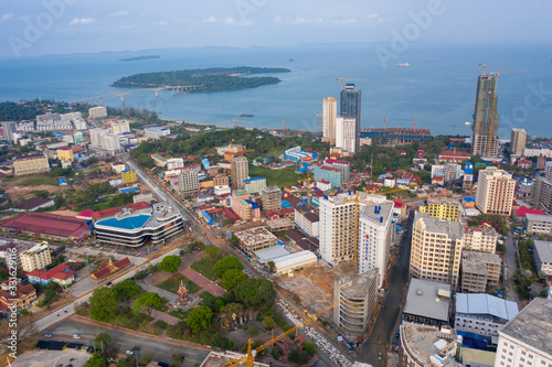 Canvas Print Sihanoukville, Cambodia - March 15, 2020: Ariel view of container terminal of Sihanoukville Autonomous Port