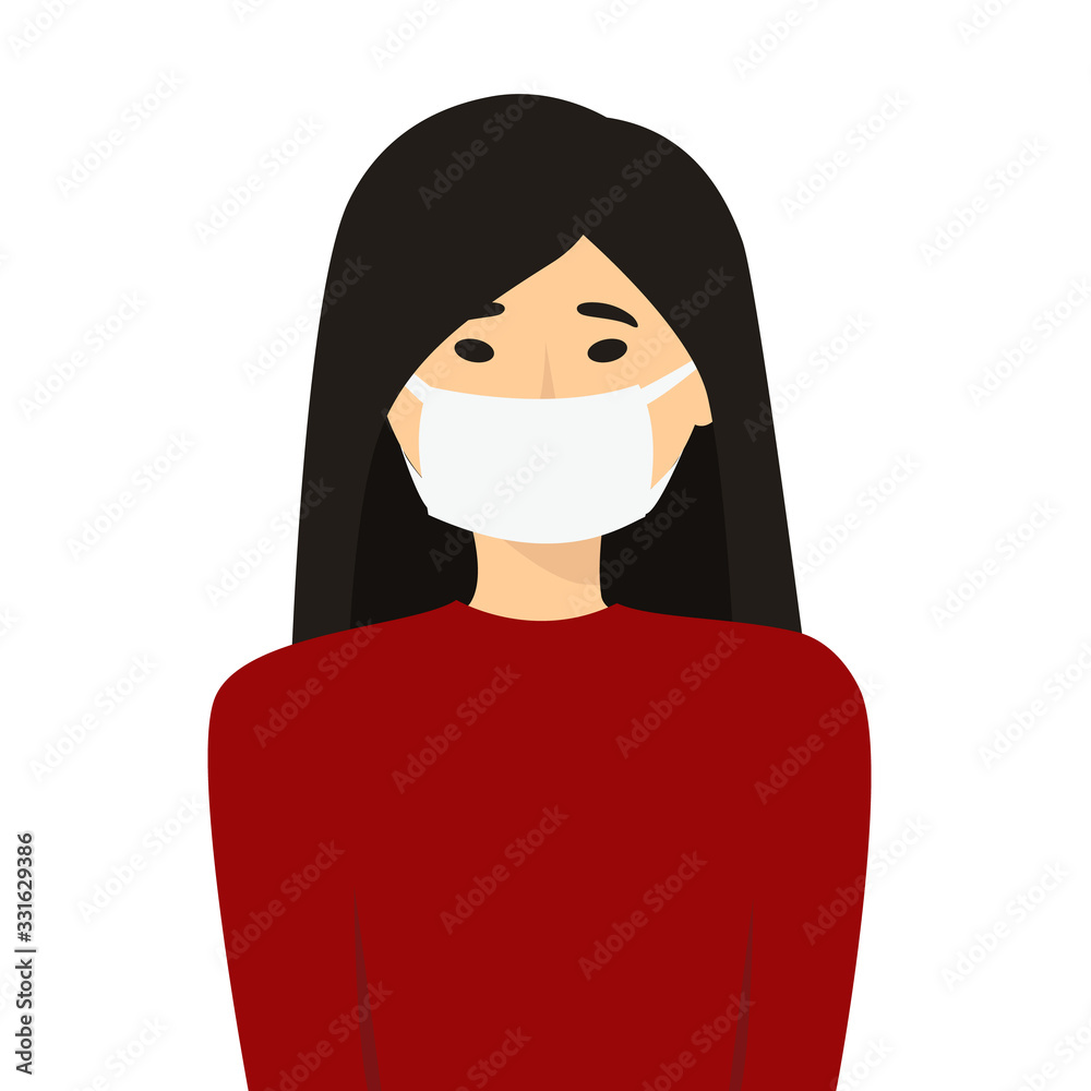 illustration of a girl of oriental appearance with dark hair, a Chinese woman, a Japanese woman, a Korean woman in a protective medical mask. protection against diseases, viruses, infections. illustration of a girl of oriental appearance with dark hair, a Chinese woman, a Japanese woman, a Korean woman in a protective medical mask. protection against diseases, viruses, infections.