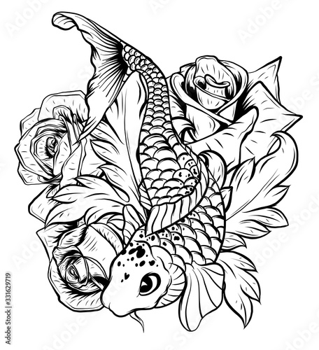 illustration of koi fish. drawing vector. vector illustration Japanese motif. japan background. hand drawn of japan.