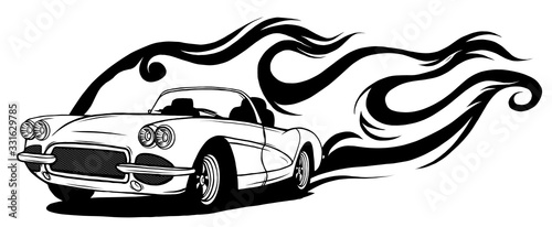 Plakat Fiery retro sports car design template. illustration Vector.