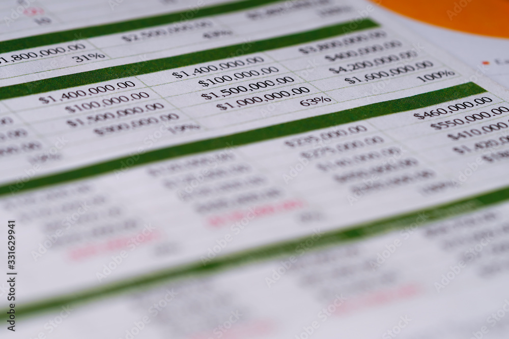 Spreadsheet table paper with pencil. Finance development, Banking Account, Statistics Investment Analytic research data economy, trading, Mobile office reporting Business company meeting concept.