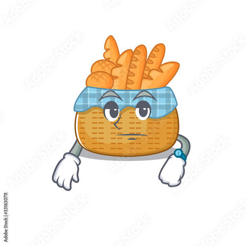Bread basket on waiting gesture mascot design style