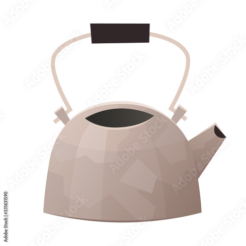 Steel kettle in cartoon style isolated on white background