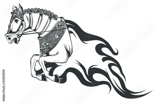 Naklejka Horse silhouettes with flame tongues. Vector illustration.