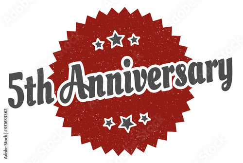 5th anniversary sign. 5th anniversary round vintage retro label. 5th anniversary
