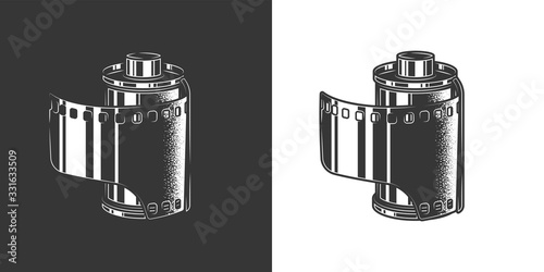 Original monochrome vector illustration. Film for the camera in vintage style.
