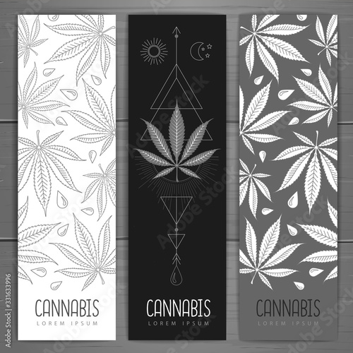 Set of banners with cannabis leaves. Corporate identity design.