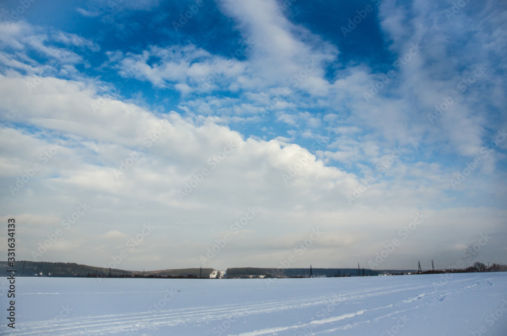 winter landscape with blue sky and clouds winter landscape with blue sky and clouds