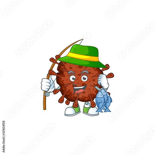 Cartoon character of funny Fishing infection coronavirus