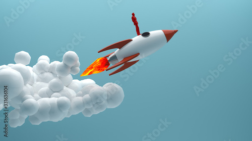 Flying with a Rocket to Successful background vector. Business concept illustration.3d rendring.rocket illustration flying over cloud..
