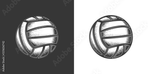 Original monochrome vector illustration. Volleyball in vintage style.