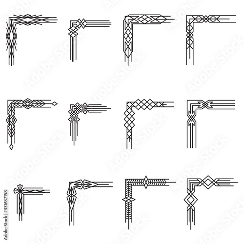 Art Deco Corners..Set of design elements for cards, letters, frames, jewelry and fashion. Vector illustration.