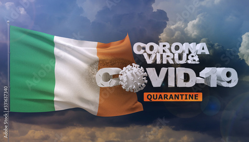 Coronavirus disease COVID-19 infection concept - waving flag of Ireland. 3D illustration. photo