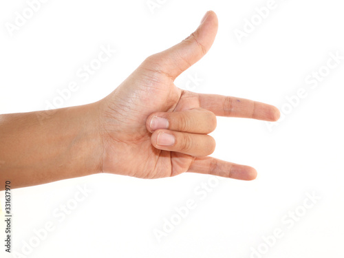 isolated hand sign on white.