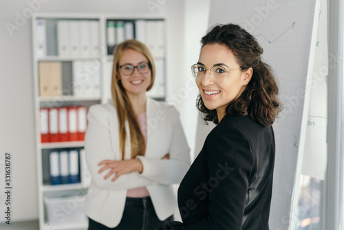 Two business colleagues having a conversation