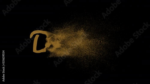 Sandy Dubai title disperse. Wind blows sand of textured gritty letters of Dubai caption. 4K, 60 fps, ProRes 4444 with alpha channel (transparency). You can repaint, for this use video as alpha stencil